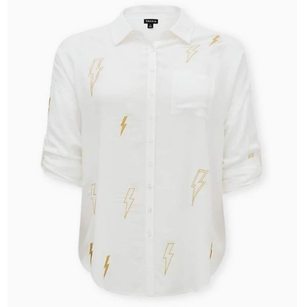 WHITE EMBROIDERED LIGHTNING BOLT SHIRT